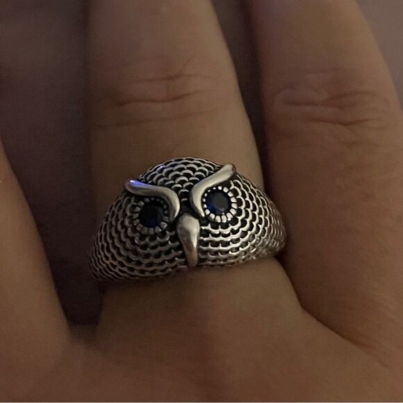 The Blue Eyed Owl Ring in antiqued 925 silver - Picture 6 of 7